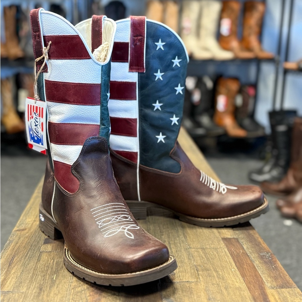 KUT Cowboy Work Boots Men's Western Patriot Flag Leather Square Toe Rancher 11.5